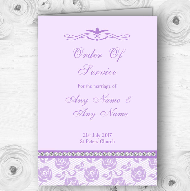 Pretty Lilac Purple Floral Diamante Wedding Double Sided Cover Order Of Service