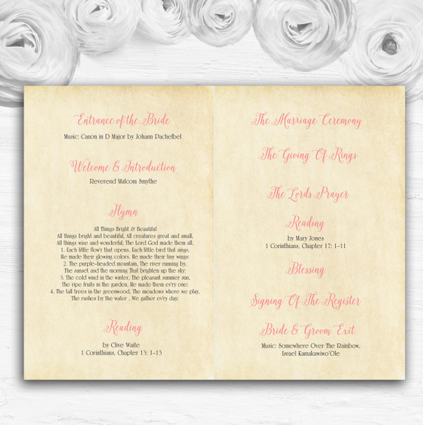 Vintage Coral Pink Rose Watercolour Wedding Double Sided Cover Order Of Service