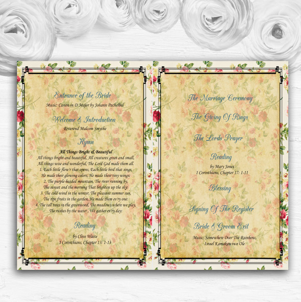 Vintage Floral Shabby Chic Postcard Wedding Double Sided Cover Order Of Service