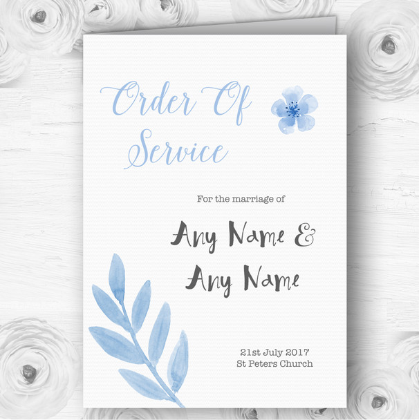 Watercolour Subtle Powder Baby Blue Wedding Double Sided Cover Order Of Service