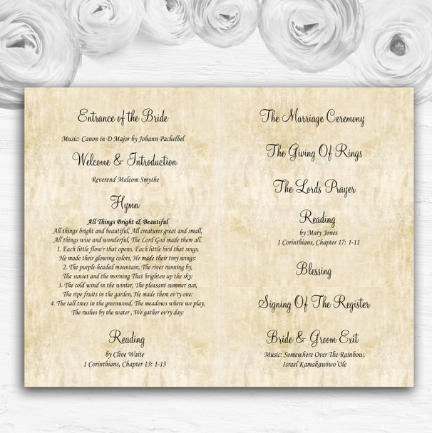 Autumn Colours Vintage Personalised Wedding Double Sided Cover Order Of Service