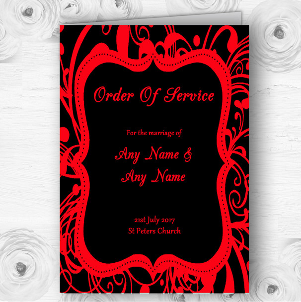 Black & Red Swirl Deco Personalised Wedding Double Sided Cover Order Of Service