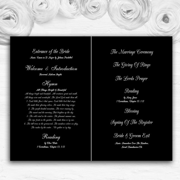 Black White Rose Pearl Personalised Wedding Double Sided Cover Order Of Service