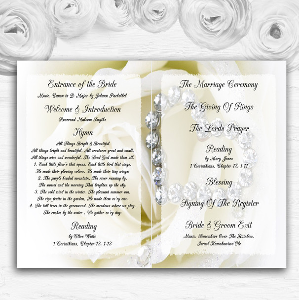 Cream Ivory Rose Heart Personalised Wedding Double Sided Cover Order Of Service