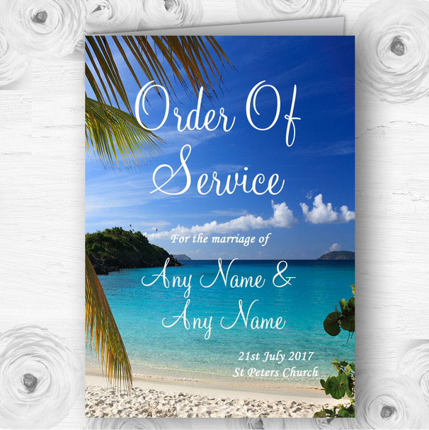 Palm Tree Beach Abroad Personalised Wedding Double Sided Cover Order Of Service