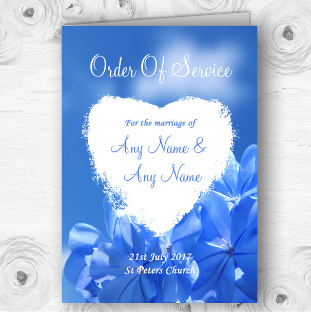 Pretty Sky Blue Flower Personalised Wedding Double Sided Cover Order Of Service