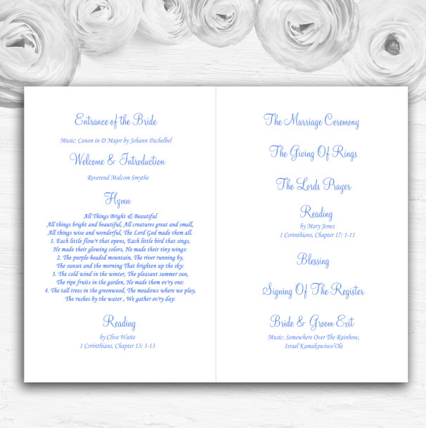 Pretty Sky Blue Flower Personalised Wedding Double Sided Cover Order Of Service