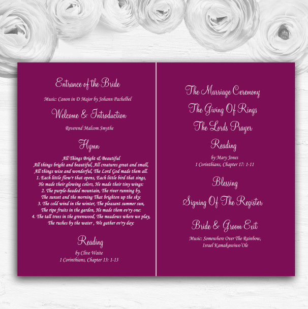 Purple Flower Stunning Personalised Wedding Double Sided Cover Order Of Service