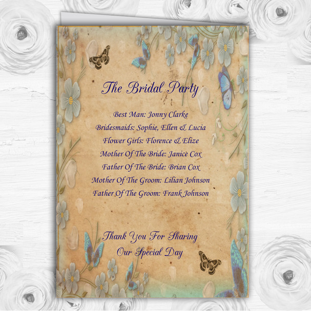 Blue Floral Vintage Shabby Chic Postcard Wedding Double Cover Order Of Service