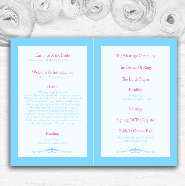 Blue Pink Bunting Shabby Chic Tea Garden Wedding Double Cover Order Of Service