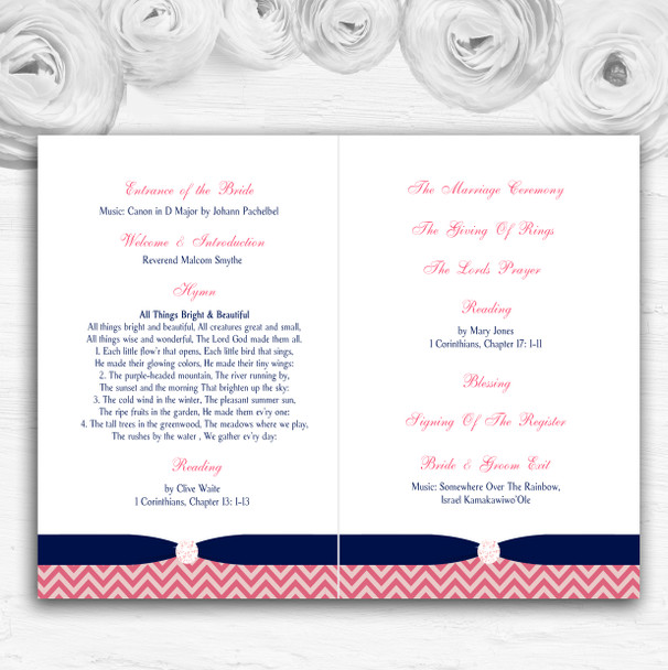 Coral Pink & Navy Blue Shabby Chic Birds Wedding Double Cover Order Of Service