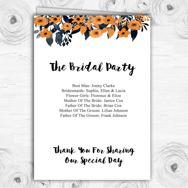 Watercolour Black & Orange Floral Header Wedding Double Cover Order Of Service