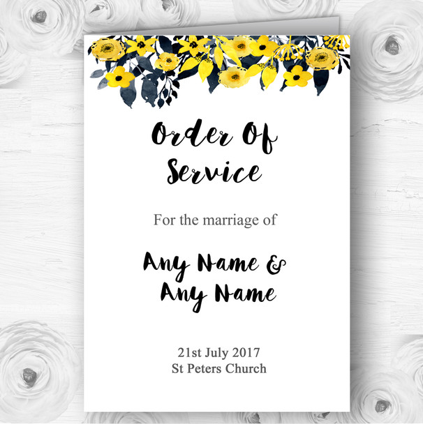 Watercolour Black & Yellow Floral Header Wedding Double Cover Order Of Service