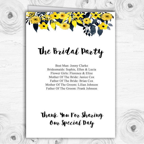 Watercolour Black & Yellow Floral Header Wedding Double Cover Order Of Service