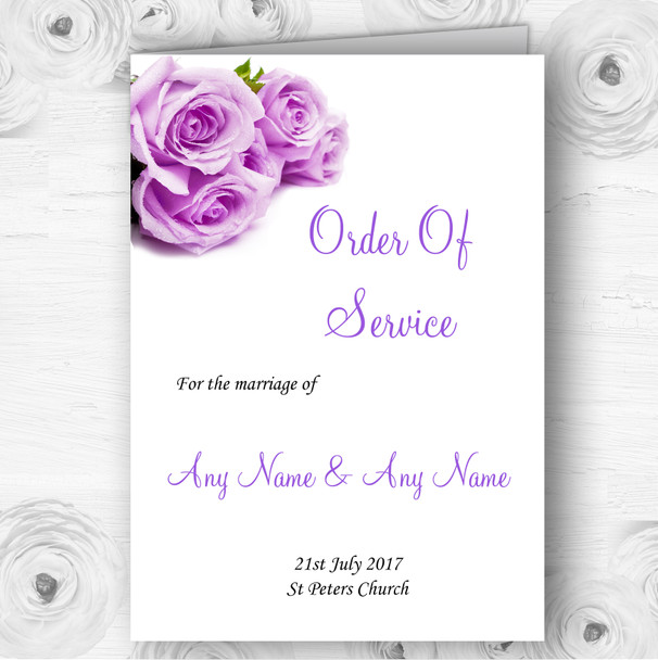 Beautiful Lilac Purple Rose Personalised Wedding Double Cover Order Of Service