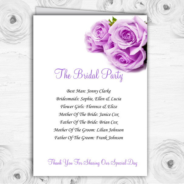 Beautiful Lilac Purple Rose Personalised Wedding Double Cover Order Of Service