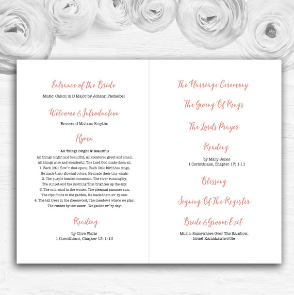 Watercolour Coral Magnolias Personalised Wedding Double Cover Order Of Service