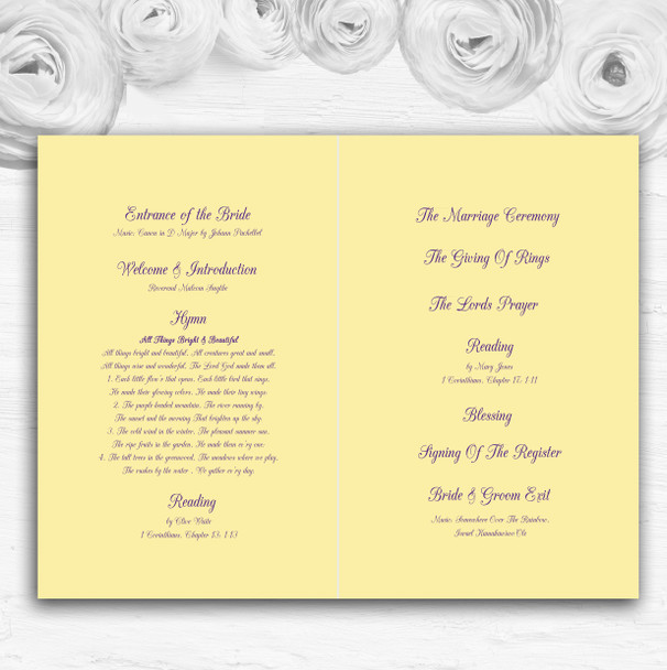 Yellow Lilac Floral Vintage Personalised Wedding Double Cover Order Of Service