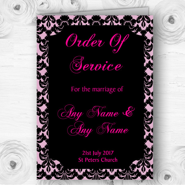 Bright Pink Black Damask & Diamond Wedding Double Sided Cover Order Of Service