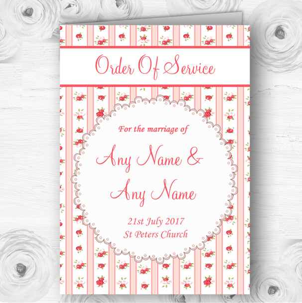 Pink Red Roses Shabby Chic Stripes Wedding Double Sided Cover Order Of Service