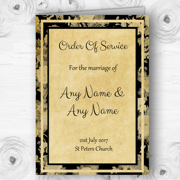 Vintage Black Roses Postcard Style Wedding Double Sided Cover Order Of Service