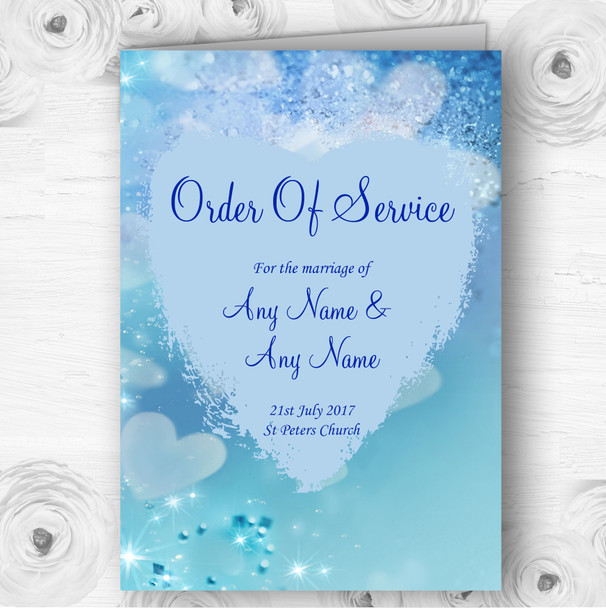 Pale Blue Love Hearts Personalised Wedding Double Sided Cover Order Of Service