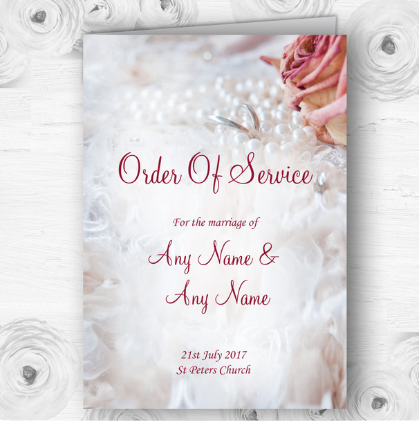 Pink Rose Pearl Rings Personalised Wedding Double Sided Cover Order Of Service