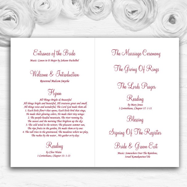 Pink Rose Pearl Rings Personalised Wedding Double Sided Cover Order Of Service