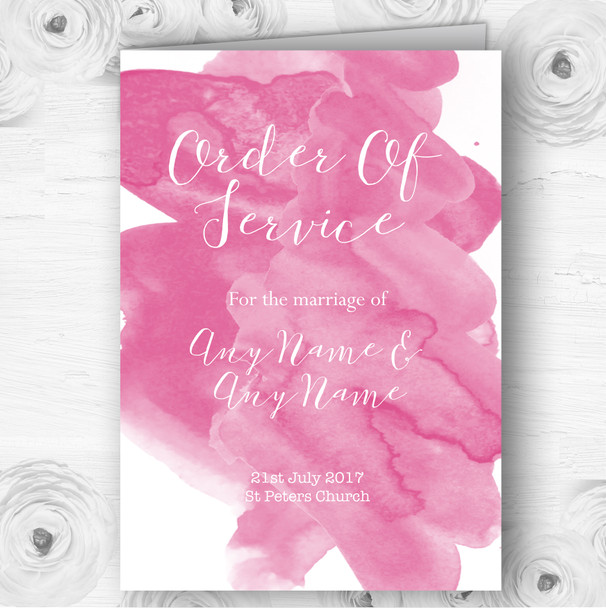 Warm Pink Watercolour Personalised Wedding Double Sided Cover Order Of Service