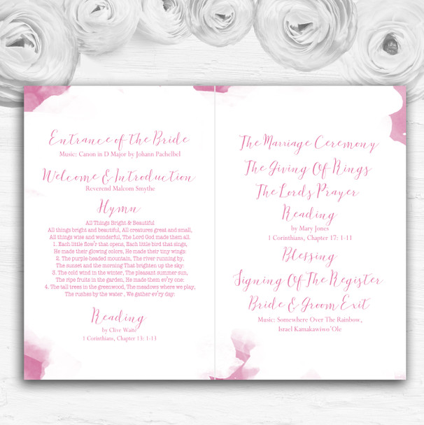 Warm Pink Watercolour Personalised Wedding Double Sided Cover Order Of Service