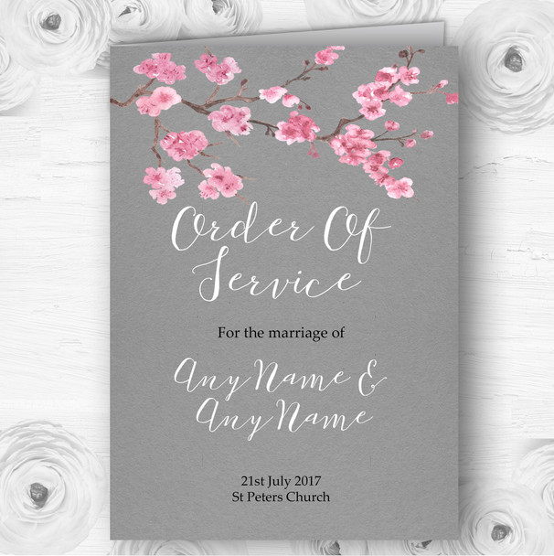 Rustic Vintage Dark Grey and Pink Blossom Wedding Double Cover Order Of Service