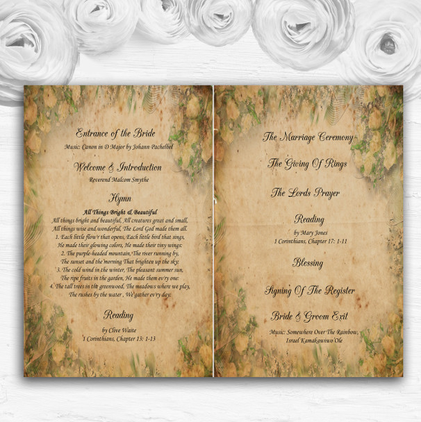 White Rose Vintage Shabby Chic Postcard Wedding Double Cover Order Of Service