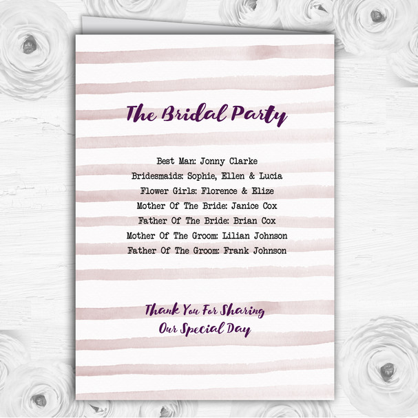 Watercolour Stripes Purple Personalised Wedding Double Cover Order Of Service