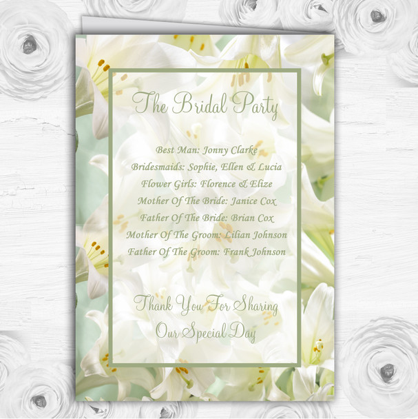 White And Green Calla Lily Personalised Wedding Double Cover Order Of Service