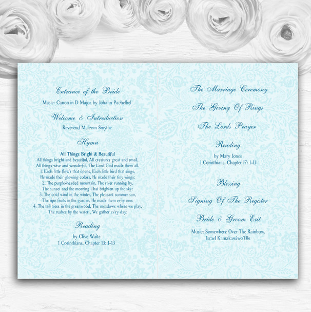 Blue Turquoise Vintage Floral Damask Butterfly Wedding Cover Order Of Service