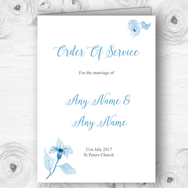 Beautiful Powder Baby Blue Watercolour Flowers Wedding Cover Order Of Service