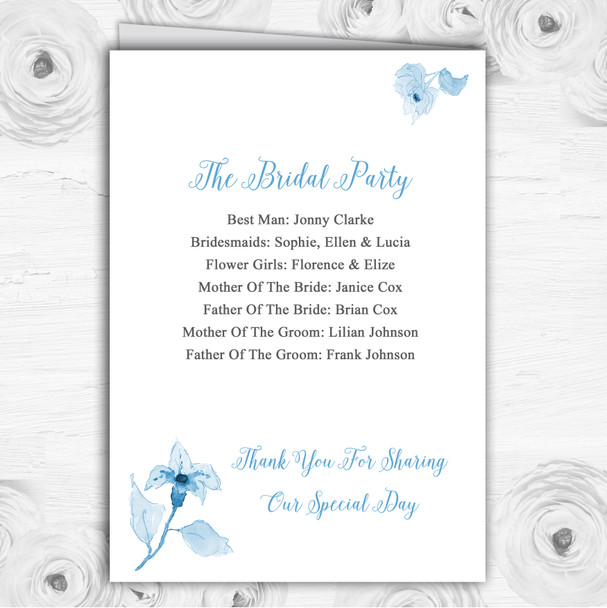 Beautiful Powder Baby Blue Watercolour Flowers Wedding Cover Order Of Service