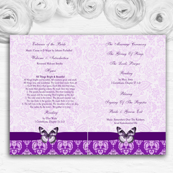 Cadbury Purple Vintage Floral Damask Butterfly Wedding Cover Order Of Service