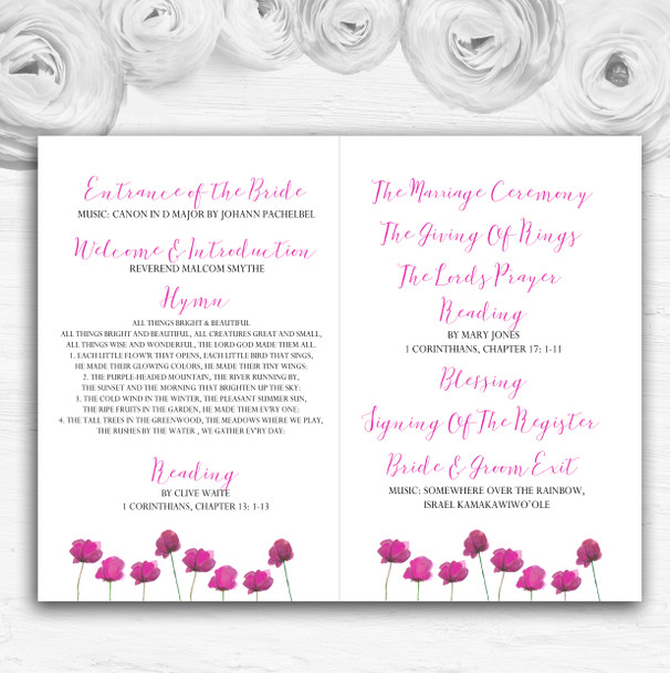 Stunning Watercolour Poppies Pink Wedding Double Sided Cover Order Of Service