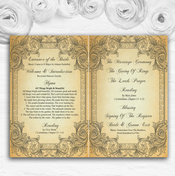 Typography Vintage Brown Postcard Wedding Double Sided Cover Order Of Service