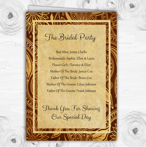 Vintage Brown Gold Postcard Style Wedding Double Sided Cover Order Of Service