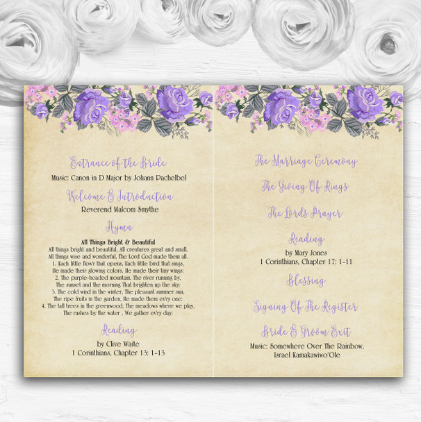 Vintage Purple & Pink Watercolour Wedding Double Sided Cover Order Of Service