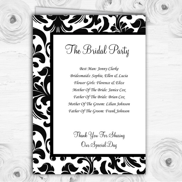 Black & White Damask Personalised Wedding Double Sided Cover Order Of Service