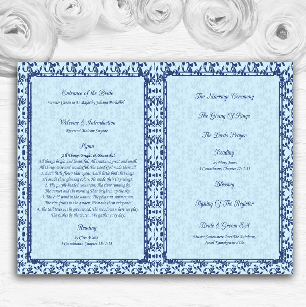 Blue Classic Vintage Personalised Wedding Double Sided Cover Order Of Service