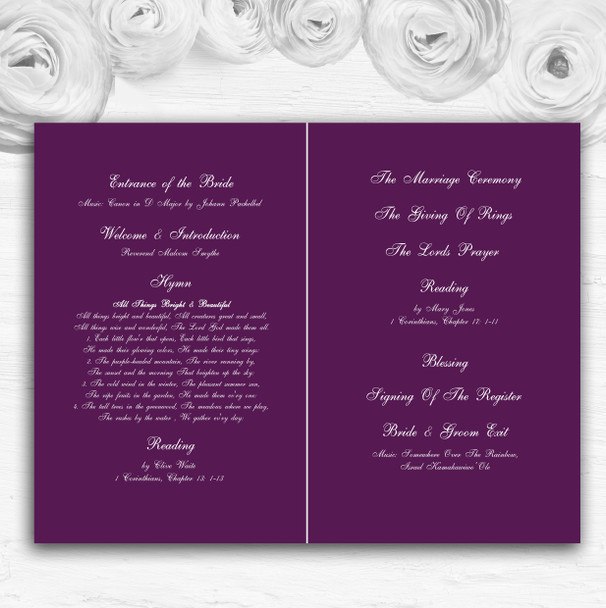 Purple Heart Flowers Personalised Wedding Double Sided Cover Order Of Service