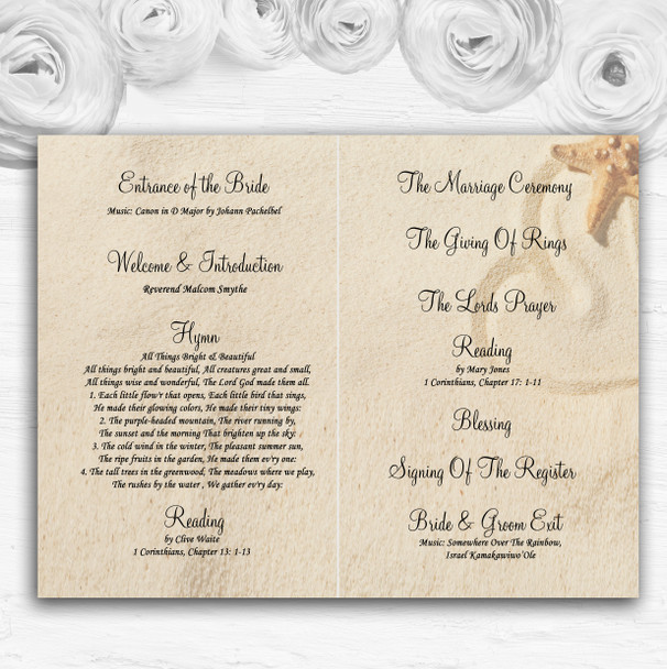 Sandy Beach Romantic Personalised Wedding Double Sided Cover Order Of Service