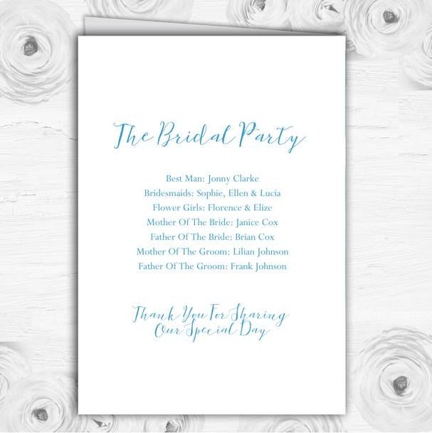 Sea Blue Watercolour Personalised Wedding Double Sided Cover Order Of Service