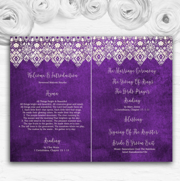 Cadbury Purple Old Paper & Lace Effect Wedding Double Cover Order Of Service