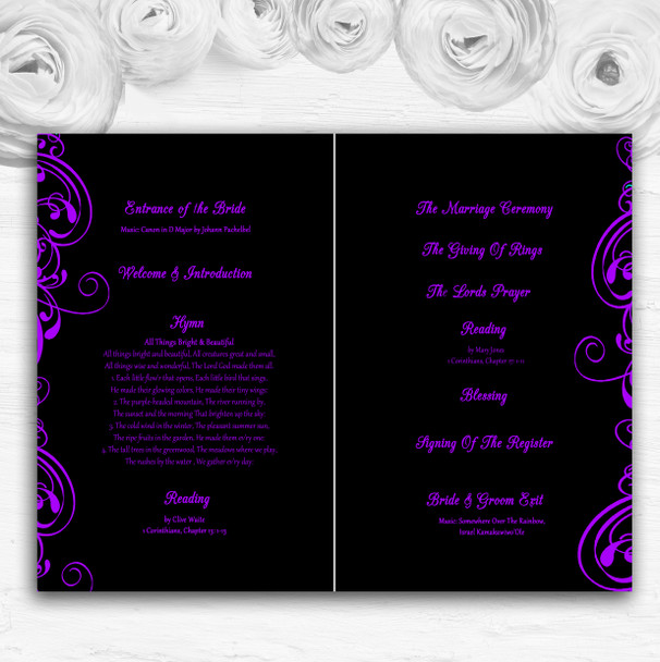 Black & Purple Swirl Deco Personalised Wedding Double Cover Order Of Service