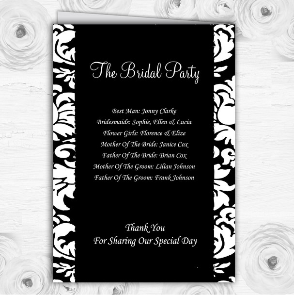 Floral Black White Damask Personalised Wedding Double Cover Order Of Service